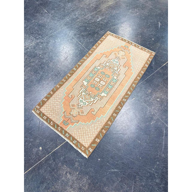 Textile Turkish Mini Rug Oriental Hand Knotted Vintage Rug 1'8" x 3'3" #17089 For Sale - Image 7 of 8