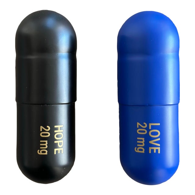 Ceramic Love & Hope Pills Wall Sculptures by Tal Nehoray, Pair For Sale