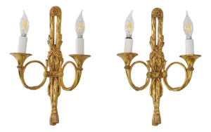 Luminaire d'Art Hunter Horn Gilt Sconces, A Pair