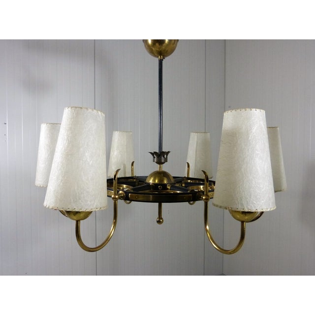 Black Finnish Brass Chandelier with Polyester Shades and Glass Diffusers, 1950s For Sale - Image 8 of 18