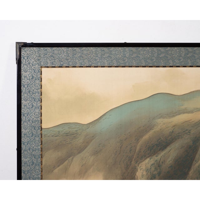 Japanese Japanese Taisho Two-Panel Landscape Screen Traveler Waystation For Sale - Image 3 of 18