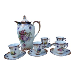 Antique Floral Porcelain Tea Set - 11 Pc For Sale