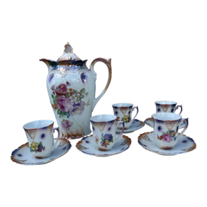 Antique Floral Porcelain Tea Set - 11 Pc