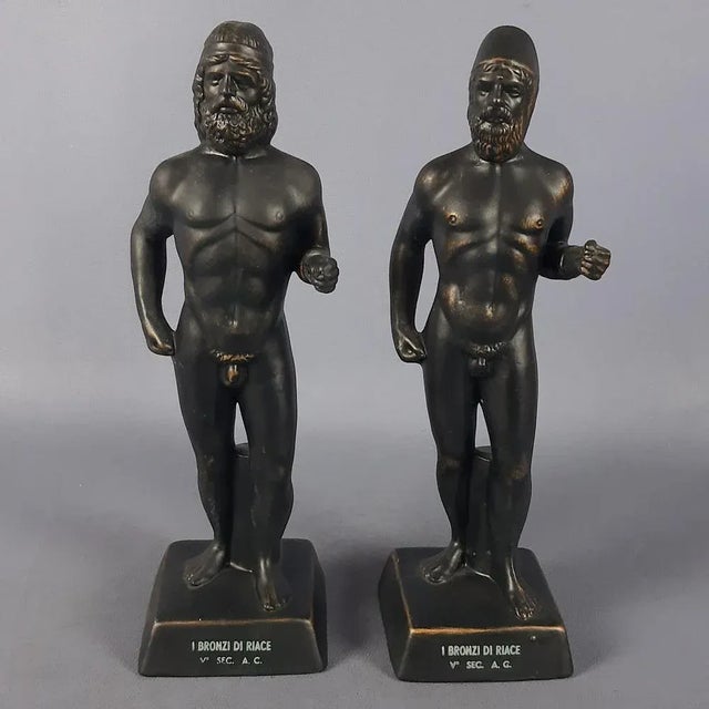 Matte Black Ceramic Riace Statues, 20th Century, Set of 2 For Sale - Image 11 of 11