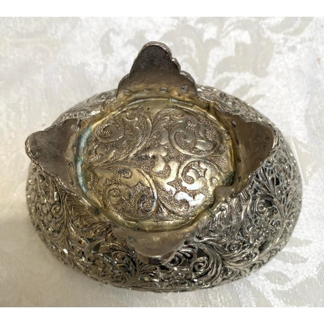 1910s Antique Silver Plate Reticulated Footed Nut or Trinket Basket For Sale - Image 6 of 7