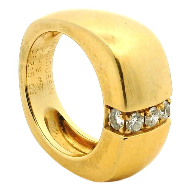 1980s Mauboussin 18k Gold Diamond Modernist Band Ring, France, Size 6 For Sale