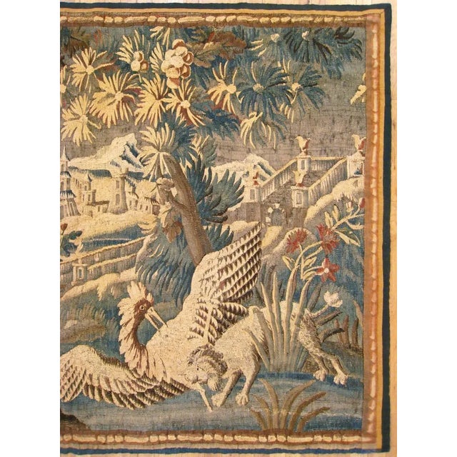 17th Century French Verdure Landscape Tapestry with a Dog Chasing an Exotic Bird For Sale - Image 4 of 8