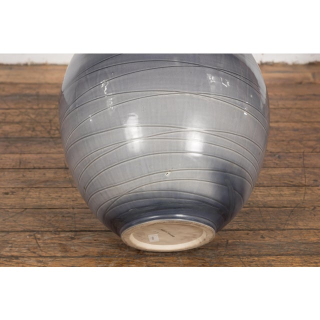 Prem Collection Hand Crafted Artisan Vase with Narrow Mouth and Blue Grey Glaze For Sale - Image 11 of 12