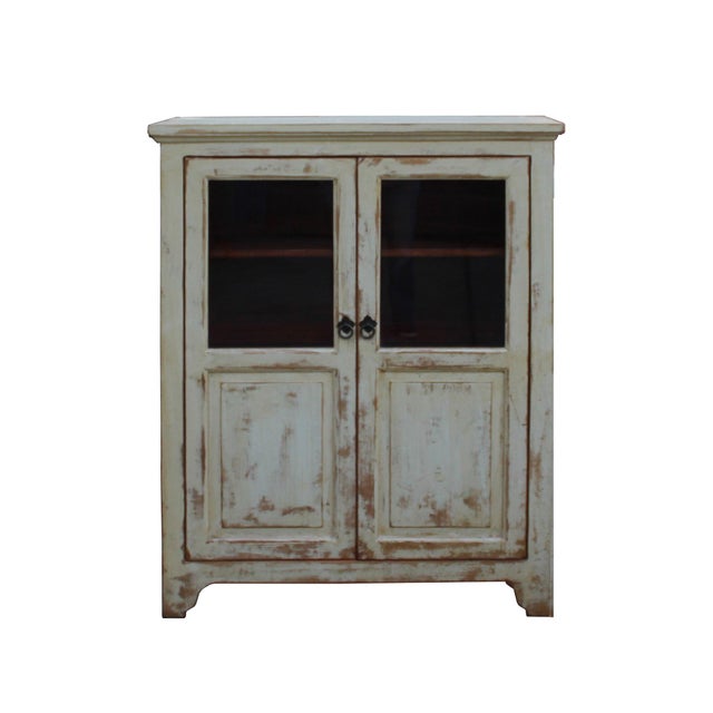 Distressed Off White Glass Display Bookcase Curio Cabinet Chairish