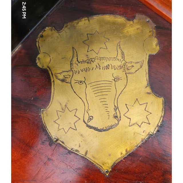 Early 20th C. Royal Dutch Brass Inlaid Coat of Arms Teak Large Storage Coffer For Sale - Image 11 of 12