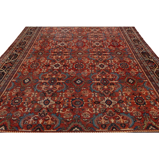Mid-Century Persian Mahal Rug Hand-Knotted Wool Red & Navy Allover Floral Design For Sale - Image 10 of 10
