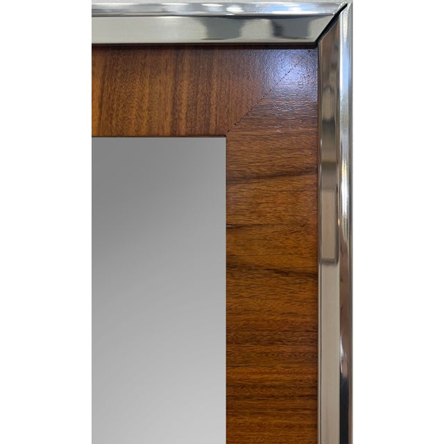 Mid-Century Modern Vintage Modernist Mirrors in Chrome and Matched Grain Frames, Pair For Sale - Image 3 of 5