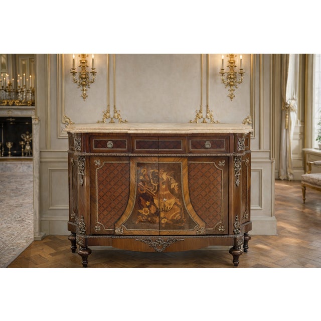 1880 French Louis XVI Mahogany Marble Bahut Cabinet – 1 Pc For Sale - Image 4 of 8