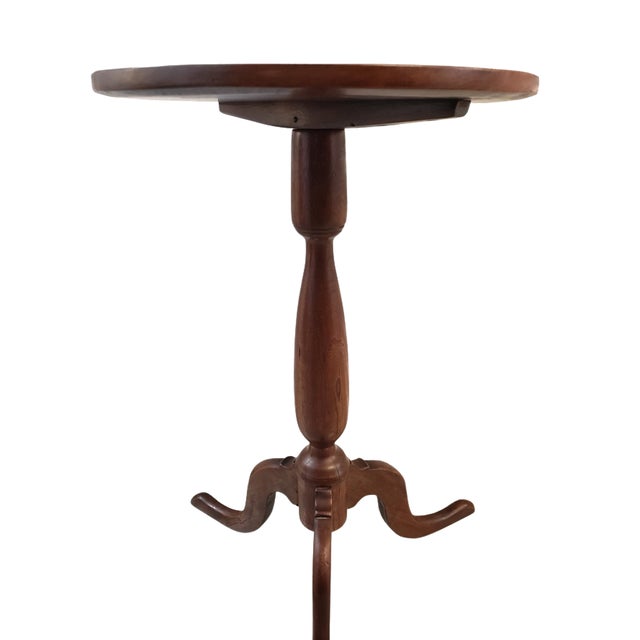 Antique American Solid Walnut Candle Stand or Accent Table, Turned Pedestal Tripod Base, C. 1845 For Sale In Raleigh - Image 6 of 7