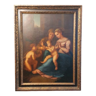 Incredible 19th Century Oil Painting of the Sacred Family Beautifully Framed For Sale