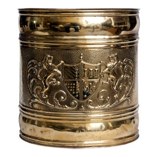 1930s Hand-Tooled English Brass Paper Bin For Sale