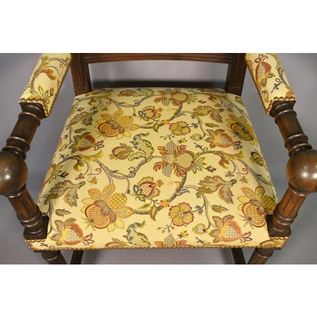 Antique French Transitional Renaissance Revival Upsholstered Armchair in Walnut, 1920s For Sale - Image 10 of 17