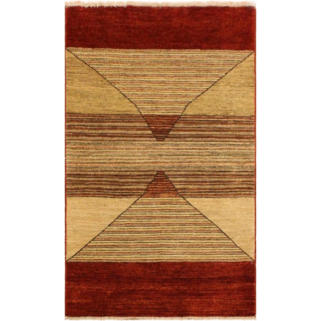 Tan 1990s Shabby Chic Tan/Red Hand-Knotted Wool Rug -2'11 X 5'1 For Sale - Image 8 of 8