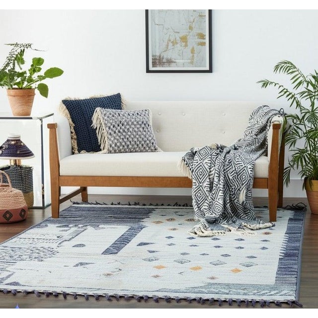 6x9 Gray Hand-Knotted Wool Diamond Field Tribal Modern Carpet Rug For Sale - Image 9 of 10