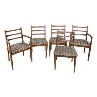 Vintage Ladder-Back Dining Chairs with Floral Tapestry Upholstery & Timber Frames, Set of 5 For Sale