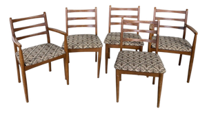 Vintage Ladder-Back Dining Chairs with Floral Tapestry Upholstery & Timber Frames, Set of 5