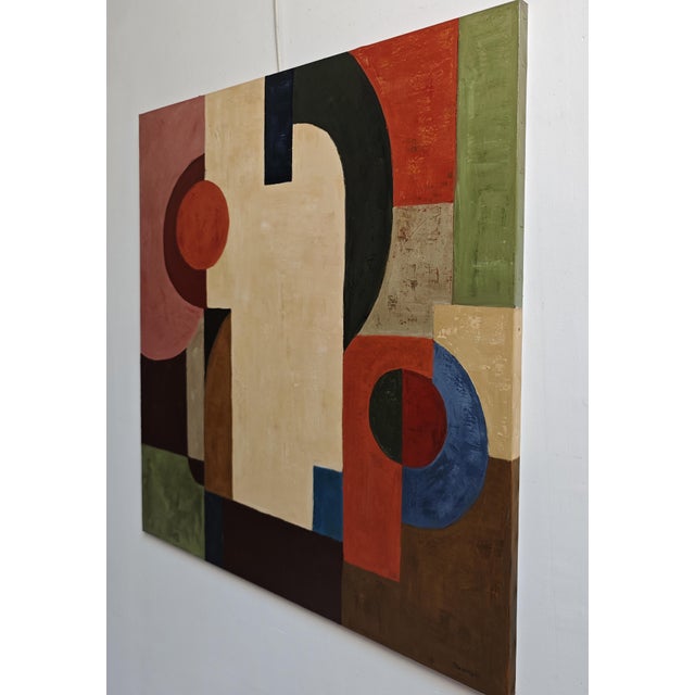 Contemporary Attraction, Contemporary Geometric Abstract Oil Painting, Framed by Sophie Dumont For Sale - Image 3 of 9