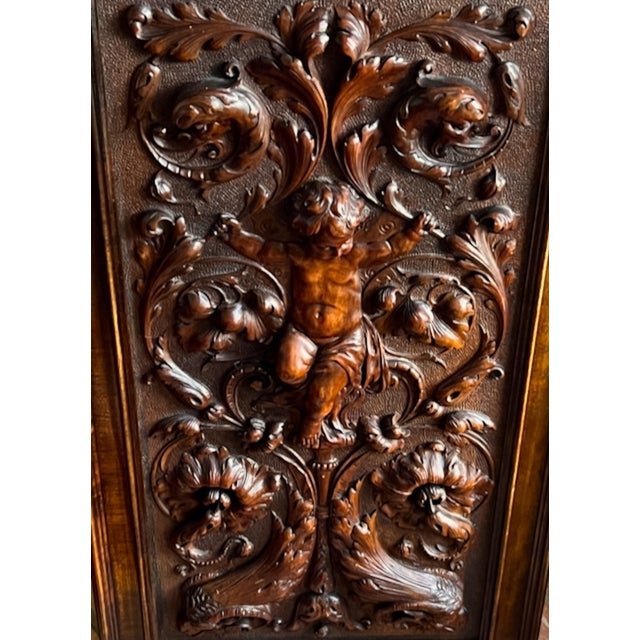 Antique Renaissance Revival Walnut Carved Cherub Wall Panel, 1800s For Sale - Image 4 of 15