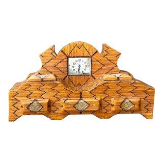 Vintage Handcrafted Matchstick Mantle Clock For Sale