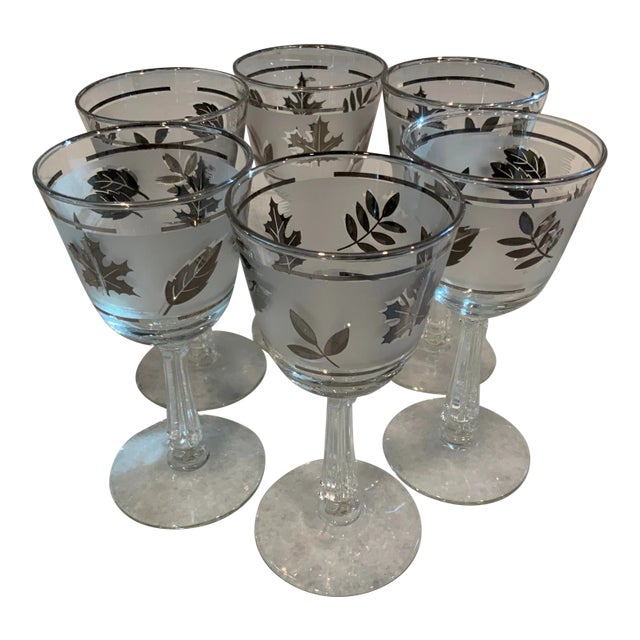 Libbey Silver Foliage Stemmed Glasses, a Set of 6 For Sale