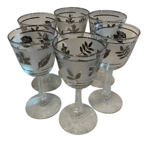 Libbey Silver Foliage Stemmed Glasses, a Set of 6