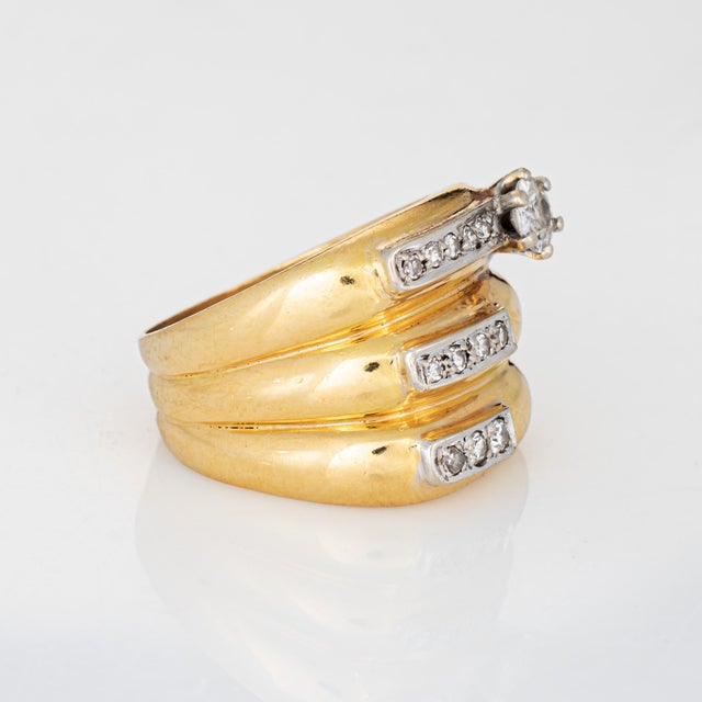 Modern 70s Diamond Wide Band Sz 9 Cigar Ring Vintage 18k Yellow Gold Fine Jewelry For Sale - Image 3 of 6