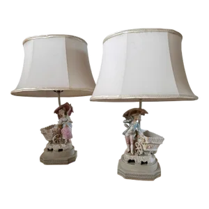 Pair of Antique Bisque Electric Table Lamps