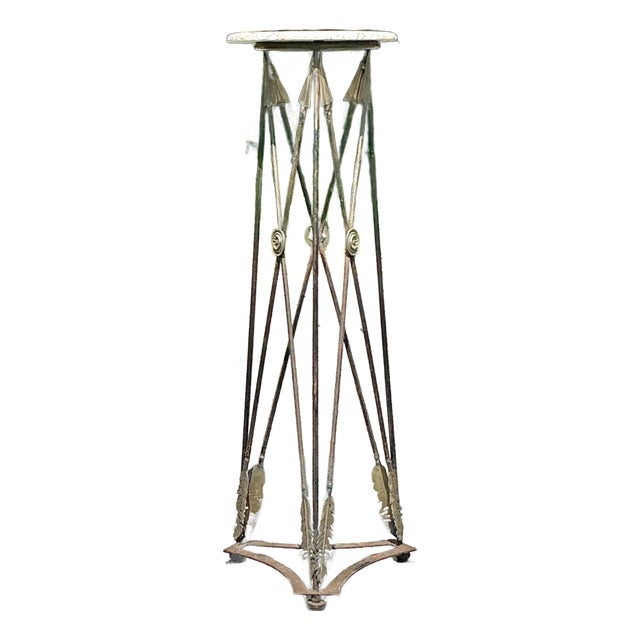 Vintage Regency Wrought Iron and Brass Arrow Pedestal For Sale