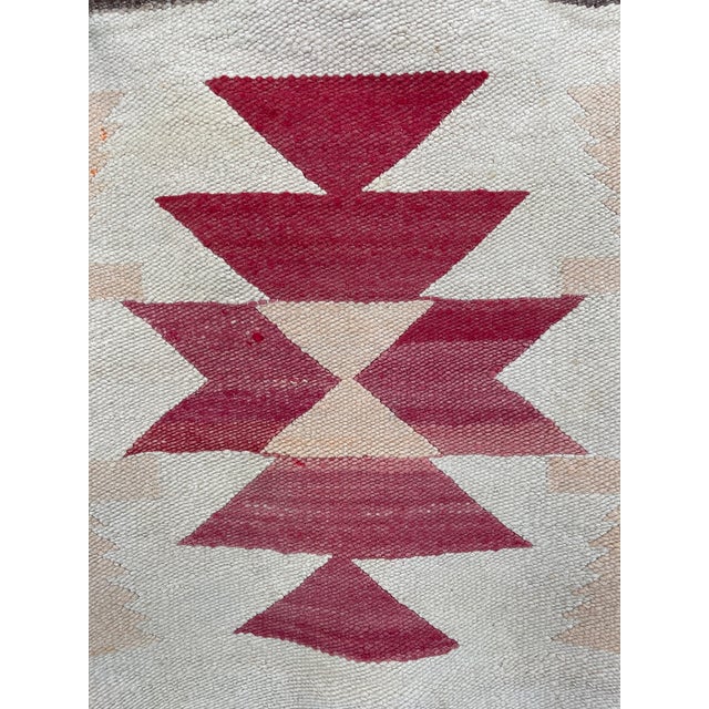 Textile Vintage Handwoven Wool Wall Tapestry With Geometric Navajo-Inspired Motif in Red and Beige For Sale - Image 7 of 10