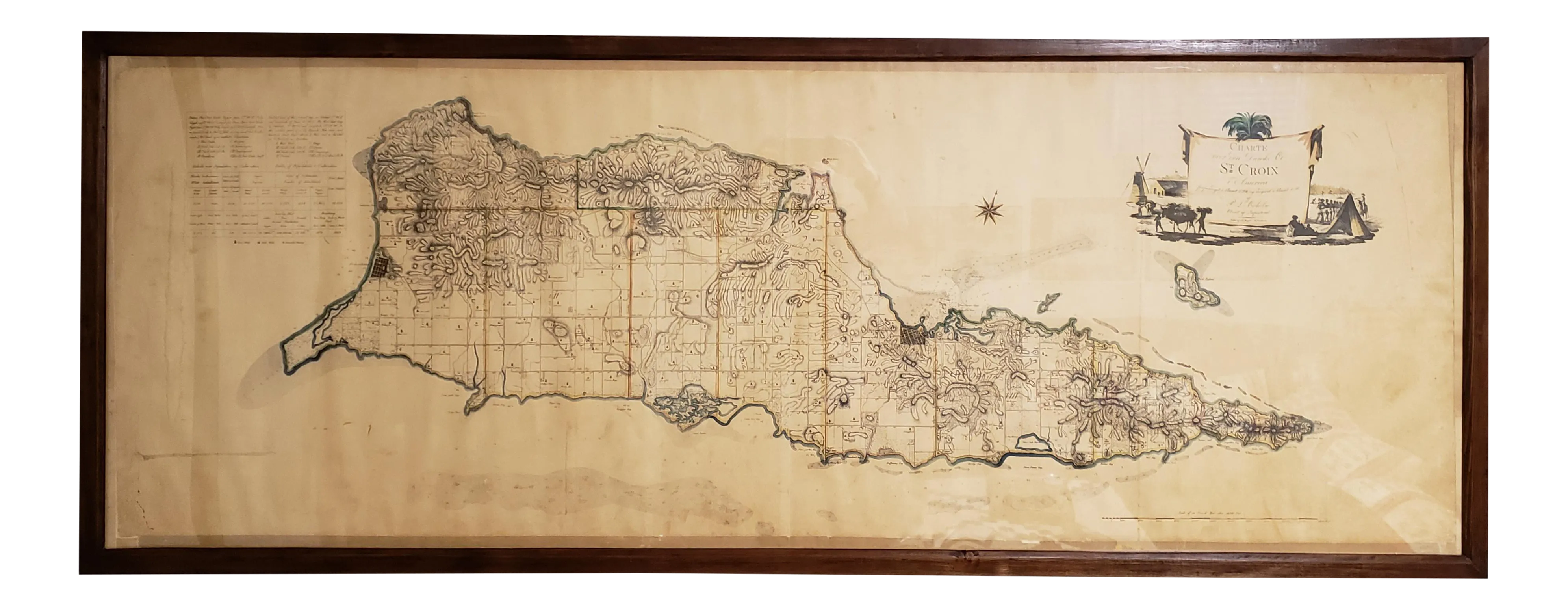 Large Vintage 1794 Danish Hand Colored Map of St. Croix | Chairish