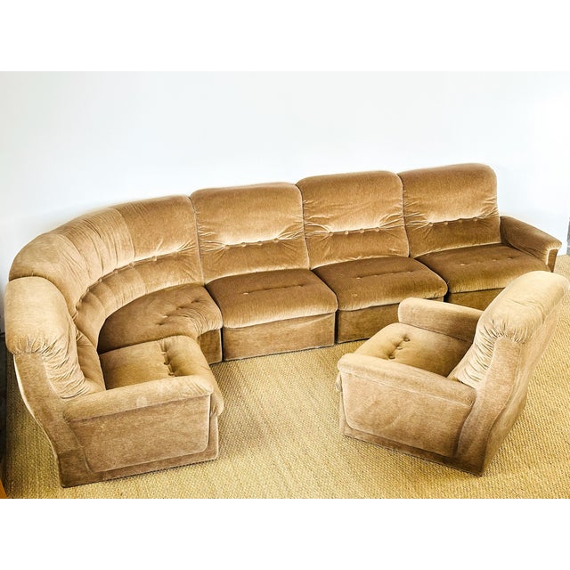 Magnificent vintage living room set comprising a large modular corner sofa and matching armchair. typical 1960s design...