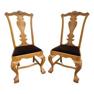 Queen Anne Style Dining Chairs Ball and Claw Feet -Pair For Sale