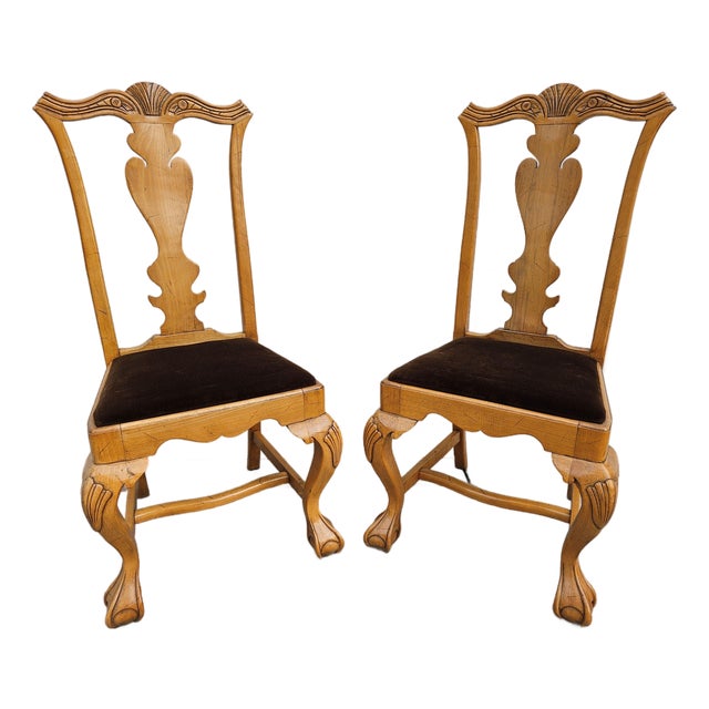 Queen Anne Style Dining Chairs Ball and Claw Feet -Pair For Sale