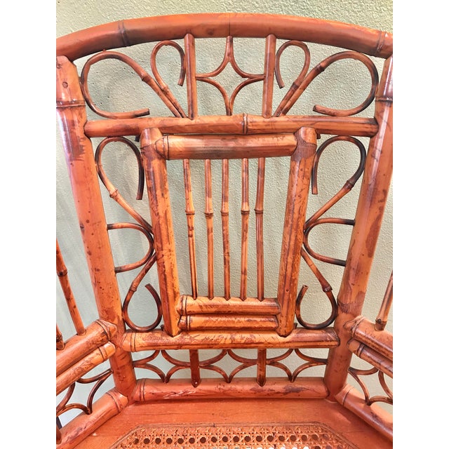 Brown 1970s Brighton Pavilion Style Tortoiseshell Bamboo & Cane Chinoiserie Armchair For Sale - Image 8 of 12