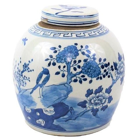 Chinoiserie Vintage Chinoiserie Blue and White Birds Ginger Jar For Sale - Image 3 of 3