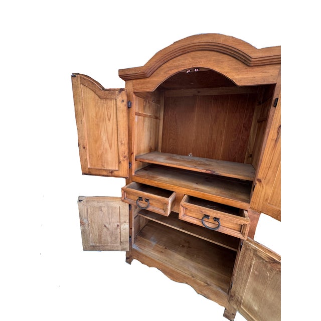 Wood 1980s Rustic Solid Pine Storage Armoire With Wrought Iron Accents, Mexico For Sale - Image 7 of 13