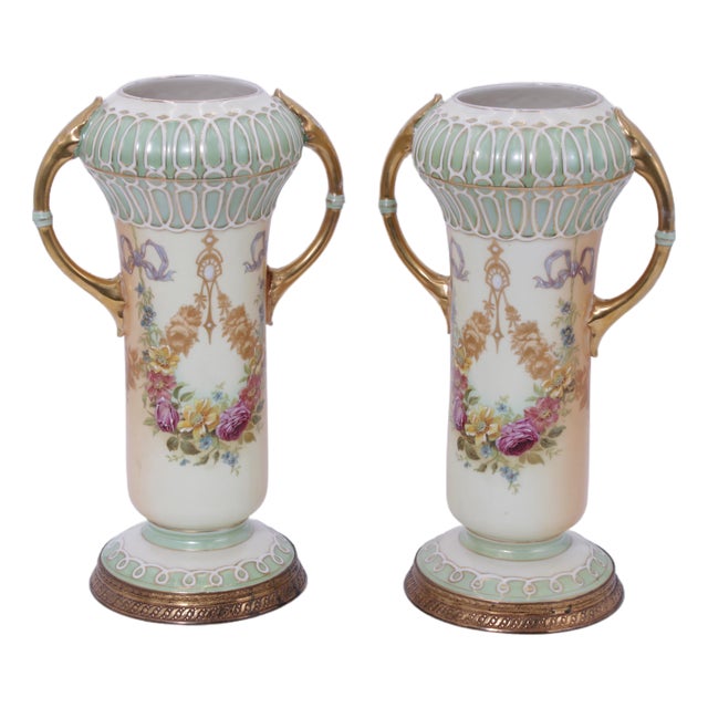 19th Century Pair Art Nouveau Art Deco Robert Hanke Porcelain Vases For Sale