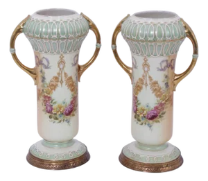 19th Century Pair Art Nouveau Art Deco Robert Hanke Porcelain Vases