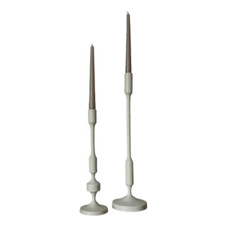Pair of Cb2 Wadsworth White Sculptural Taper Candle Holders For Sale