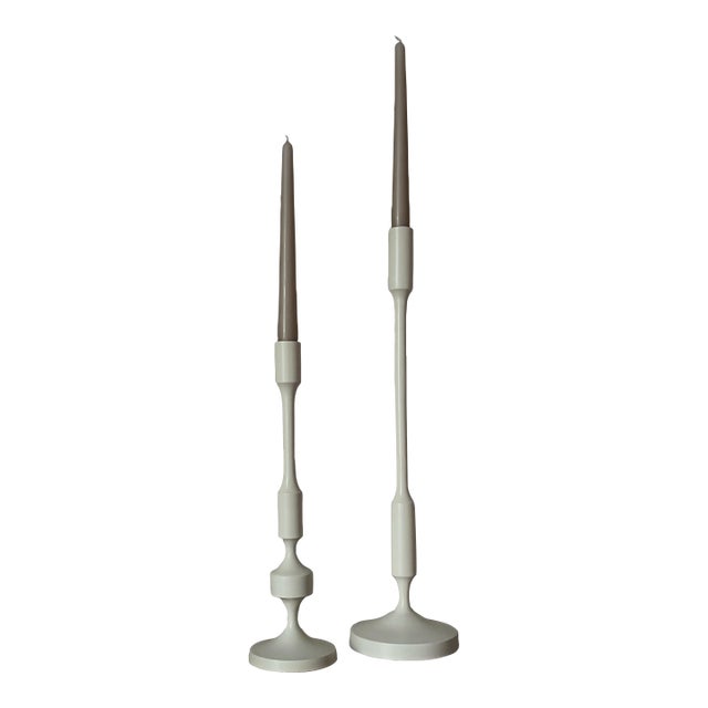 Pair of Cb2 Wadsworth White Sculptural Taper Candle Holders For Sale