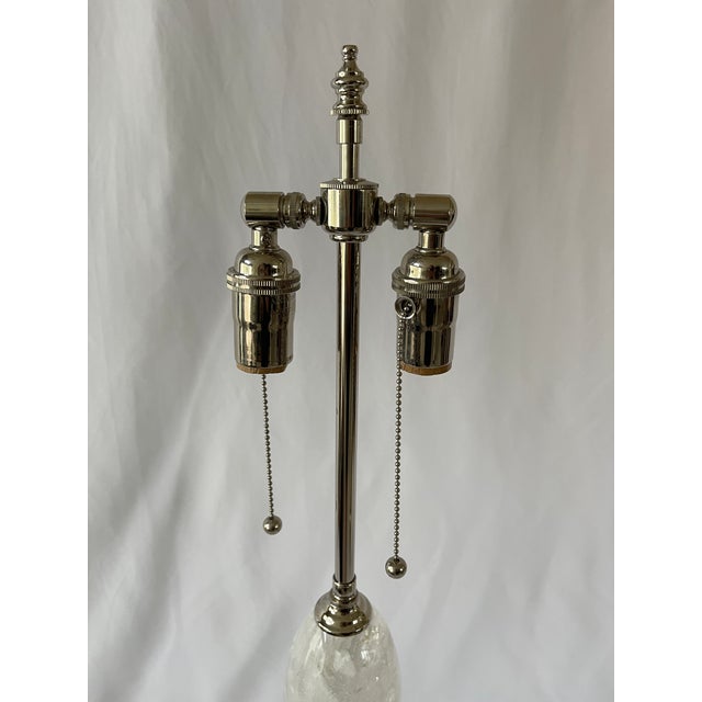 2010s Hand Carved and Polished Solid Rock Crystal Stacked Lamps With Nickel Hardware - a Pair For Sale - Image 5 of 8