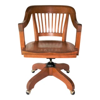 Antique Restored In 1969 Oak Banker's Armchair For Sale