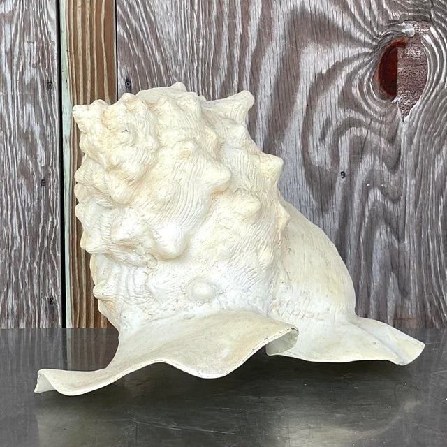 Hollywood Regency Vintage Monumental Plaster Over Resin Conch Shell For Sale - Image 3 of 6