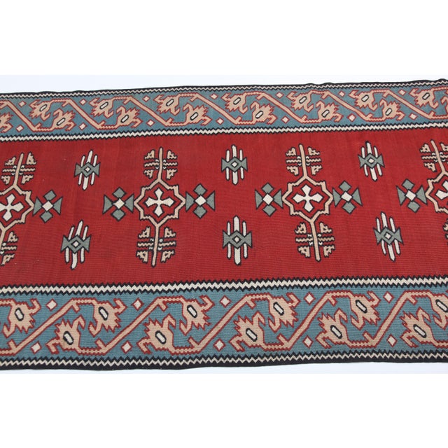 Red Fine Quality Handwoven Vintage Kilim Runner – Geometric Tribal Motifs -3' X 10' 6'' For Sale - Image 8 of 13