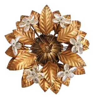 Flower-Shaped Gilt Metal Wall or Ceiling Lamp